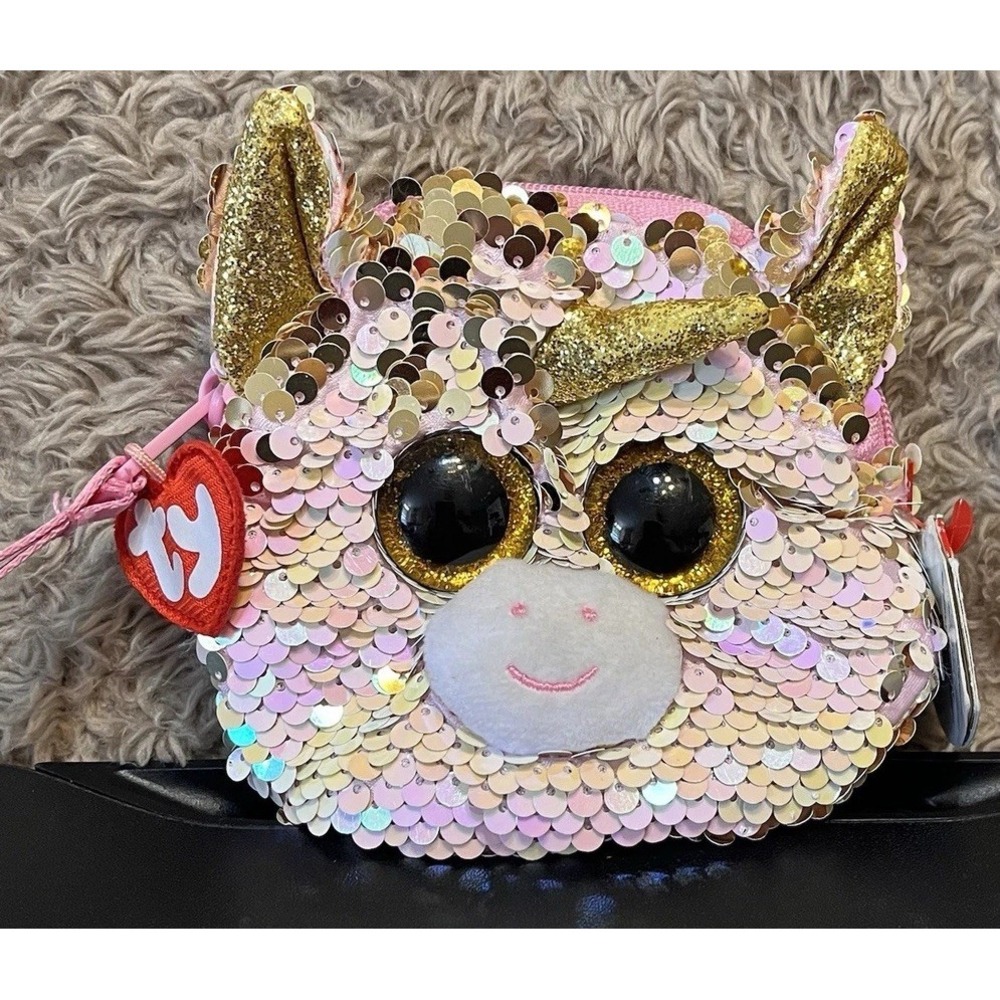 TY Wristlet Coin Purse Beanie Boos Color Changing Sequins FANTASIA Unicorn